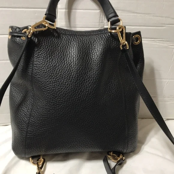 Michael kors pebble leather backpack with gold tone hardware &outside zip pocket